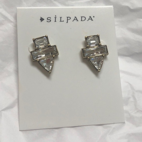 Silpada Brushed Brass and Crystal earrings. - Picture 2 of 3
